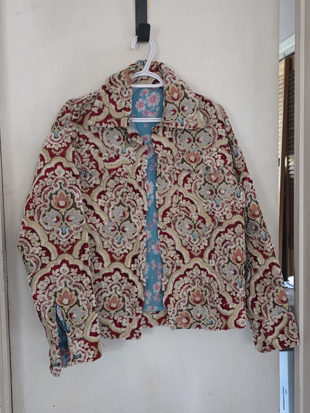 Boho Floral Quilted Jacket in Red and Cream